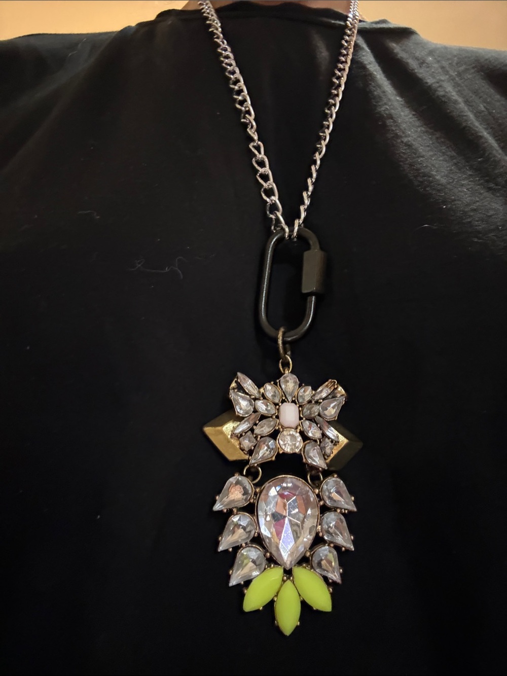 Hand-Crafted Crystal Teardrop Pendant Necklace with Lime Accents - Unbranded